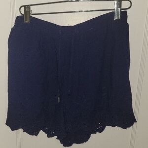 Mi Ami Navy Blue Elastic Waist Lace Trim  Shorts SZ M